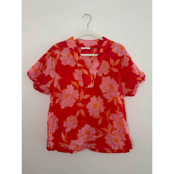 Karlie Red Pink Floral Blouse Boho Resort Summer Top Lightweight - Picture 2 of 7